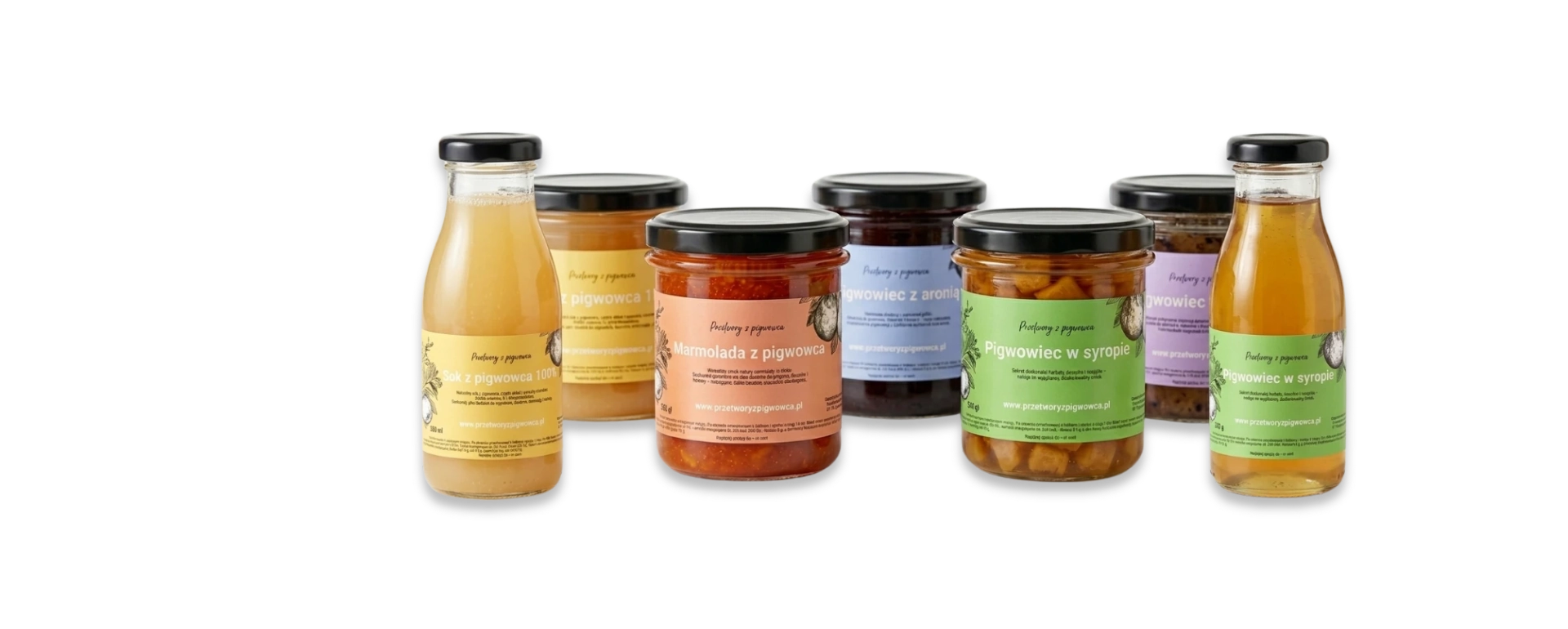 Soki i przetwory z pigwowca—naturalne produkty w słoikach i butelkach. Sok z pigwowca, pigwowiec w syropie.